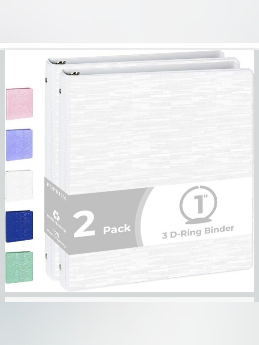 POPRUN 1" 3 Ring Binders White 2 Pack Heavy Duty 175 Sheet School Office